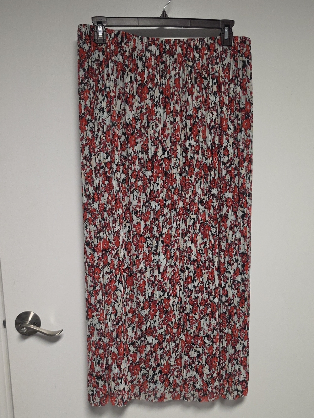 Halogen Red Floral Pleated Maxi Skirt Size XL